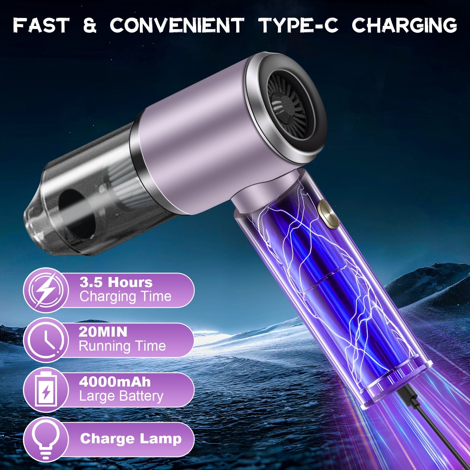 Cordless Handheld Vacuum Cleaner, 12000PA Powerful Sutions Car Vacuum, 2 Adjustable Speeds Lightweight Mini Vacuum for Car, Keyboard, Purple