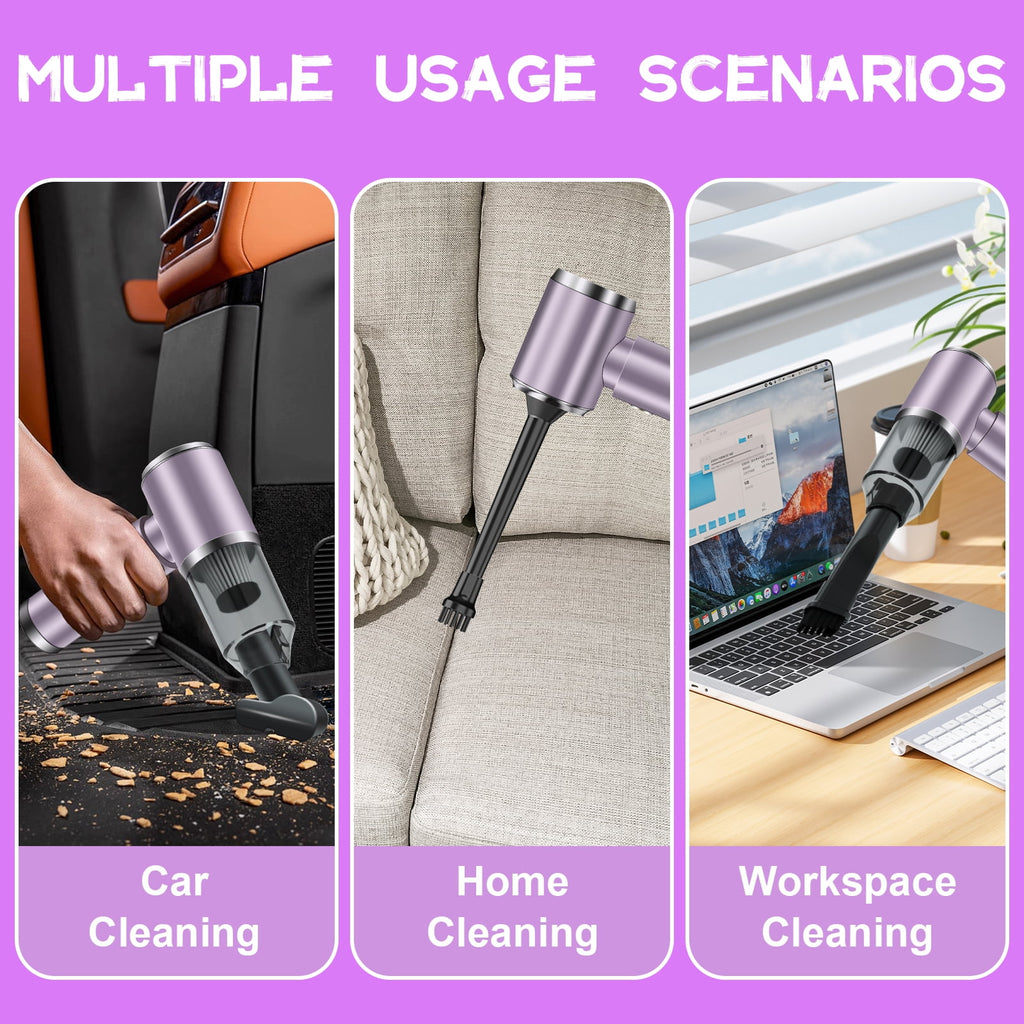 Cordless Handheld Vacuum Cleaner, 12000PA Powerful Sutions Car Vacuum, 2 Adjustable Speeds Lightweight Mini Vacuum for Car, Keyboard, Purple