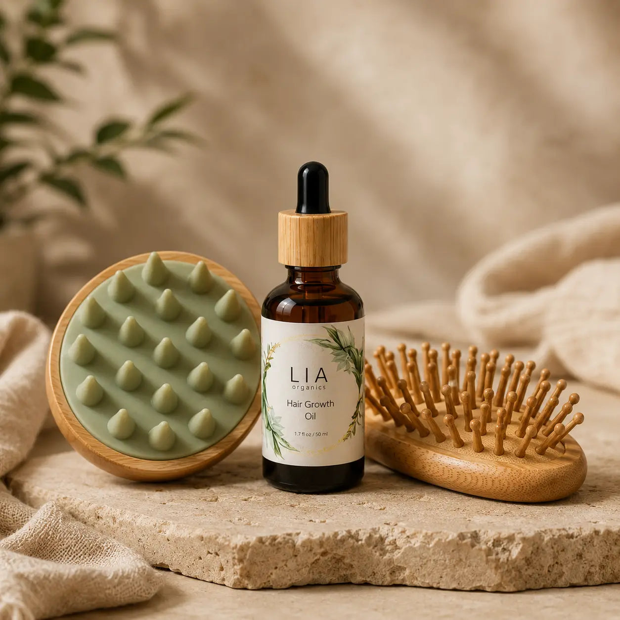 Revitalize Your Hair with Our Complete Hair Growth Oil Set: 50ml Oil, Scalp Massager & Brush