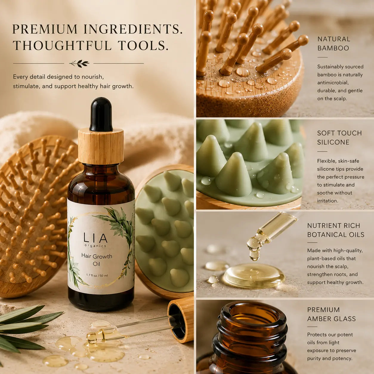 Revitalize Your Hair with Our Complete Hair Growth Oil Set: 50ml Oil, Scalp Massager & Brush