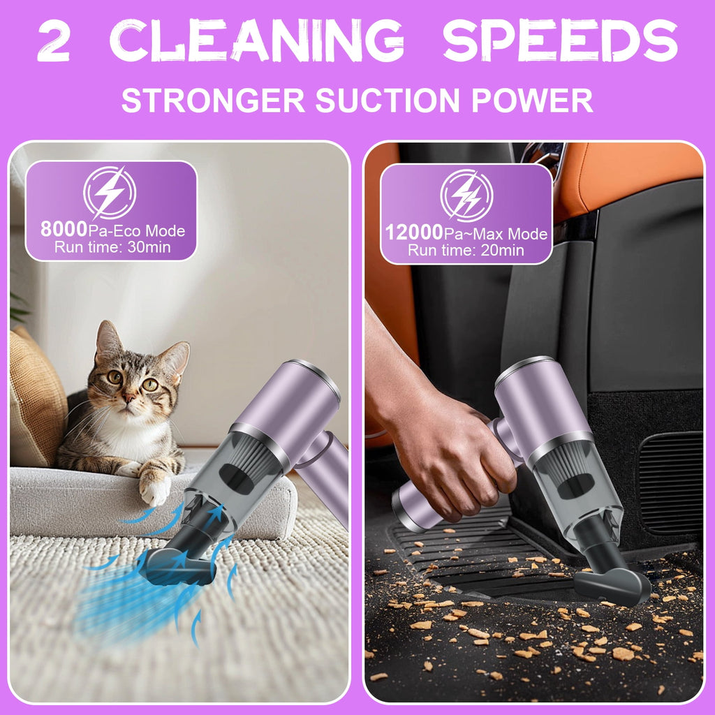 Cordless Handheld Vacuum Cleaner, 12000PA Powerful Sutions Car Vacuum, 2 Adjustable Speeds Lightweight Mini Vacuum for Car, Keyboard, Purple