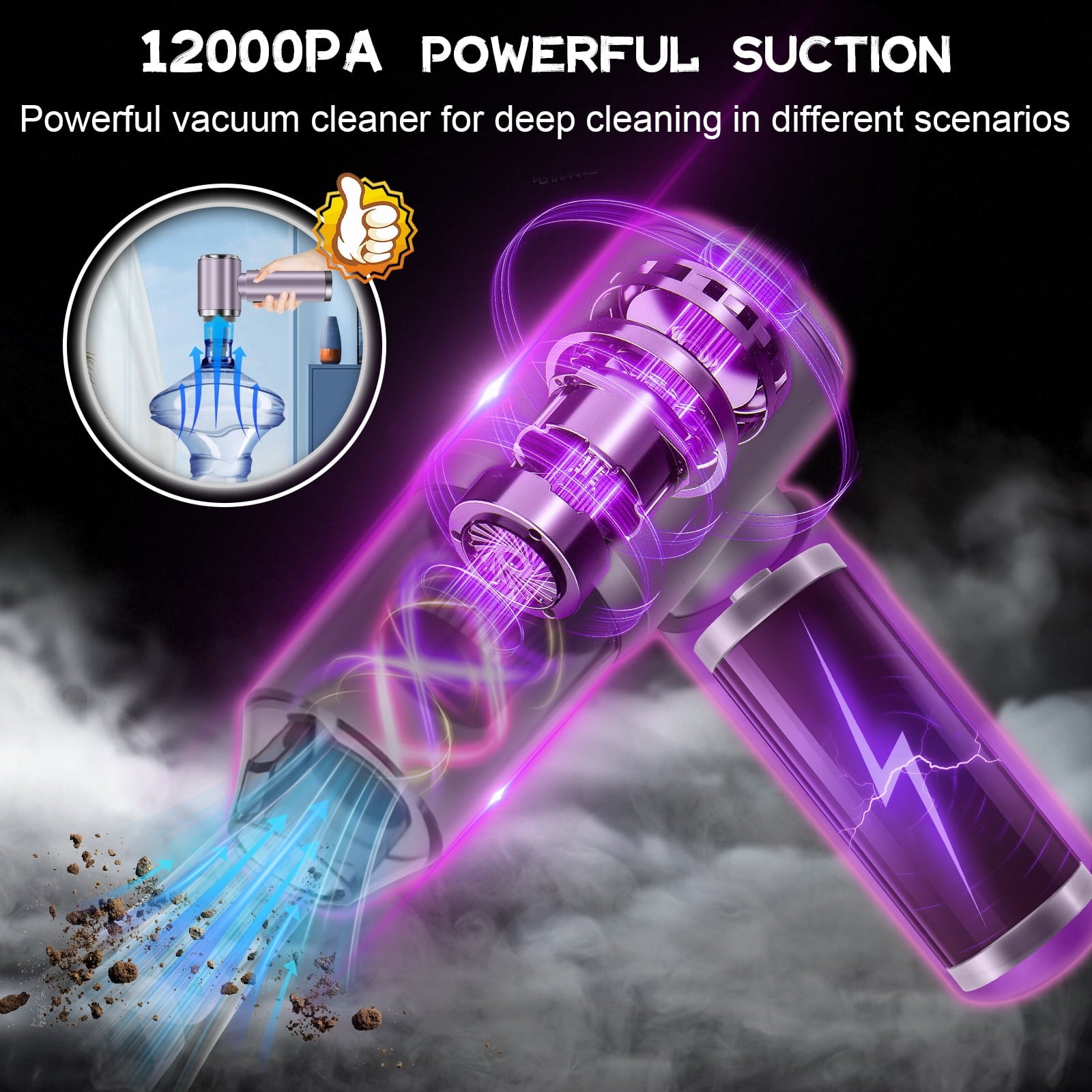 Cordless Handheld Vacuum Cleaner, 12000PA Powerful Sutions Car Vacuum, 2 Adjustable Speeds Lightweight Mini Vacuum for Car, Keyboard, Purple